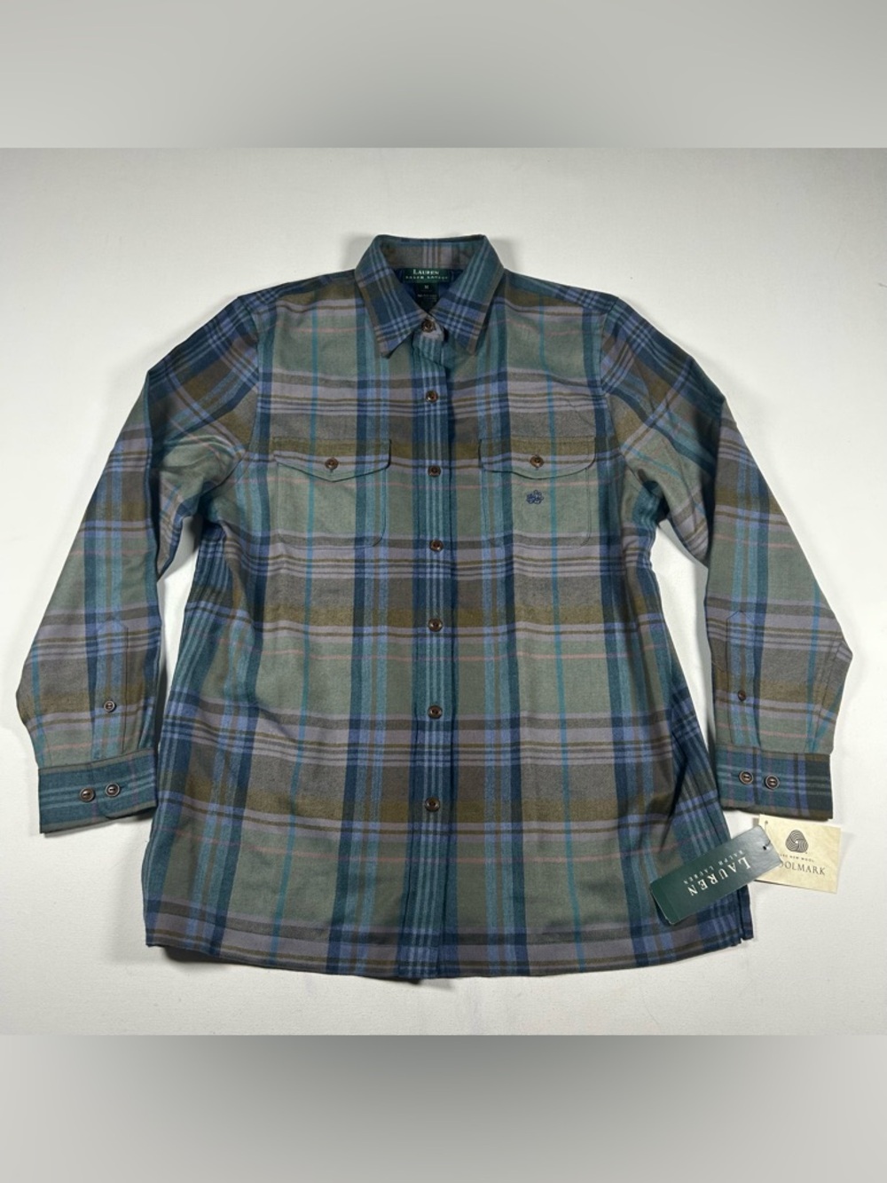 NWT Ralph Lauren Womens M Plaid 100% Wool Multicolor Plaid Shirt VTG MSRP $119